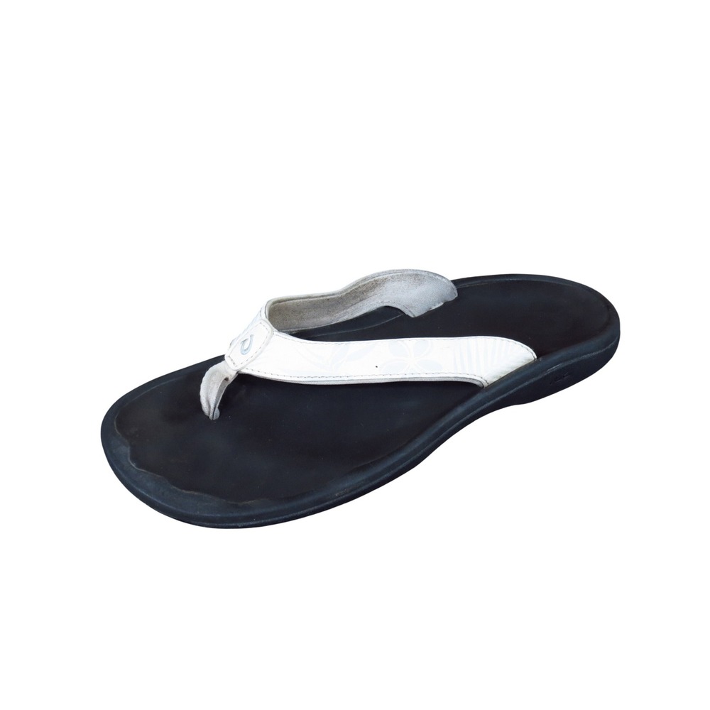 OluKai Ohana Womens Flip Flop Sandals Size 9 Beach Travel White Black